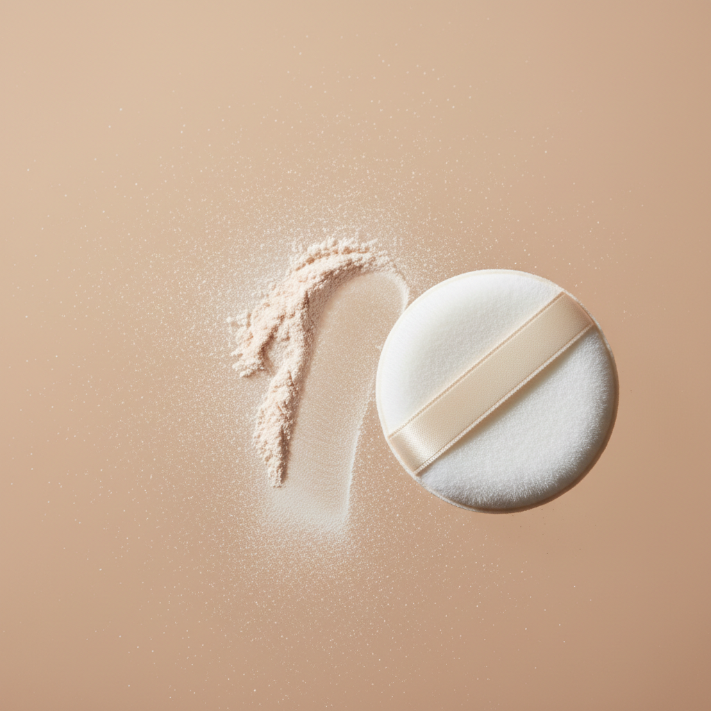 Close-up texture of translucent loose setting powder for oily skin