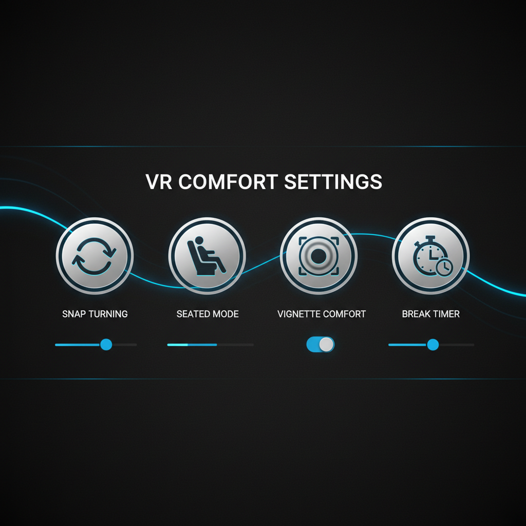 GTA 5 VR comfort settings concept with snap turn and seated play icons