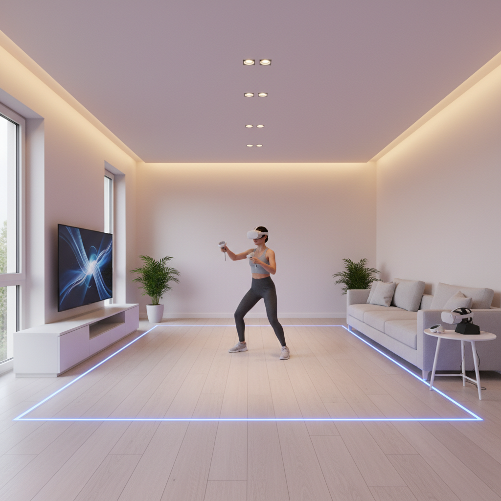 Safe Meta Quest 3 play space with clear boundary and good lighting