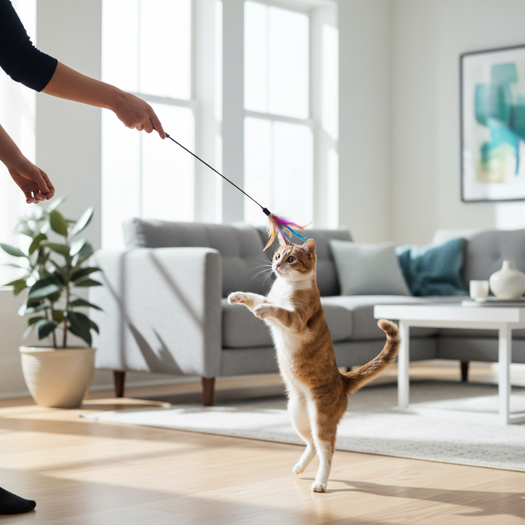 Wand toy used to redirect cat play away from hands