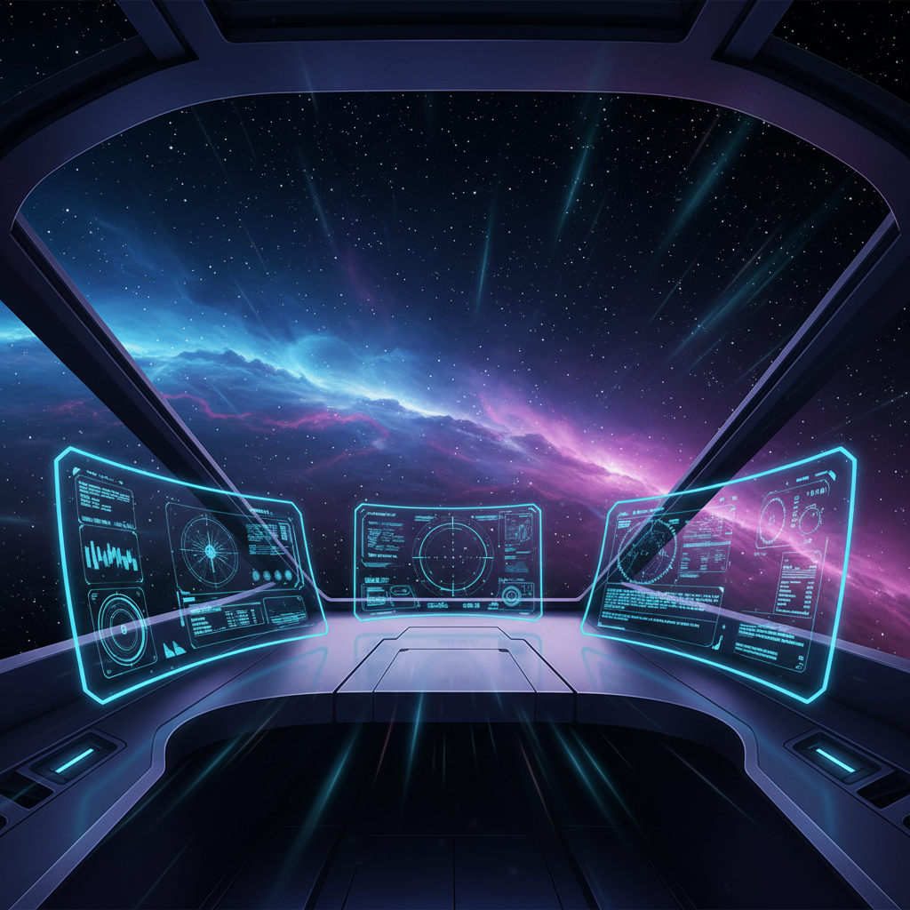 VR space cockpit view with starfield and HUD