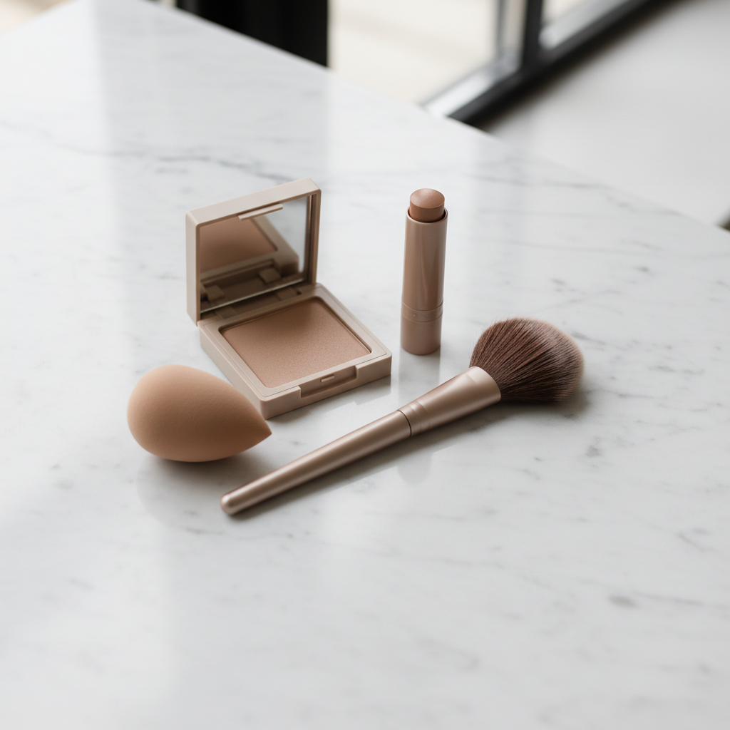 Beginner contour kit with brush, sponge, and neutral contour shades