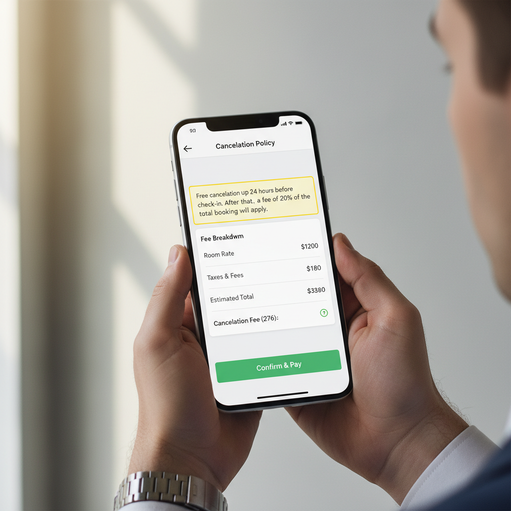 Reading hotel booking cancellation policy and fees before paying