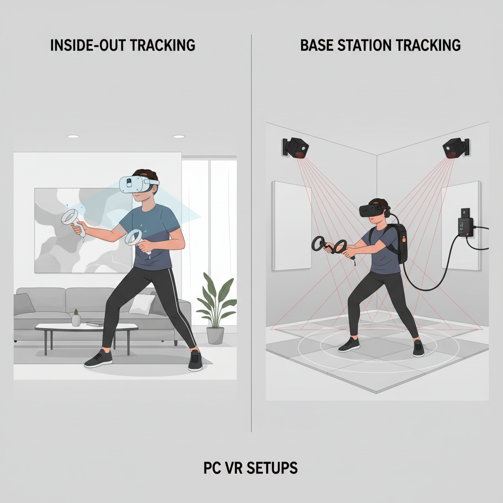 Inside-out tracking vs base station tracking illustration for PC VR