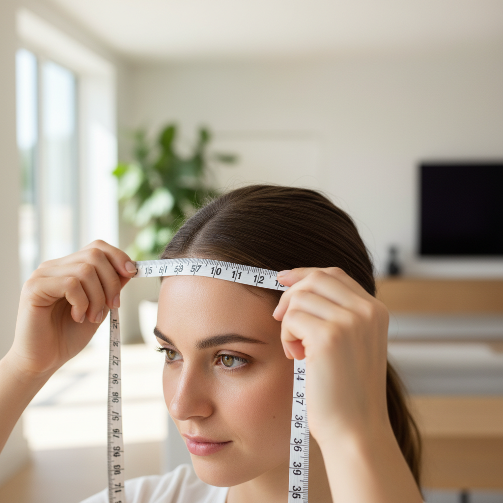 Woman measuring head circumference for a better hat fit