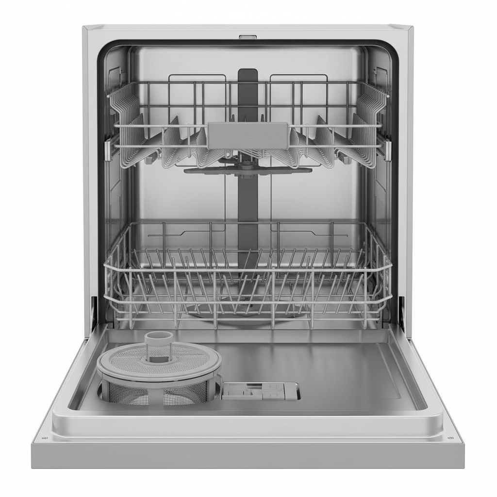 Dishwasher filter and door seal locations inside a modern dishwasher