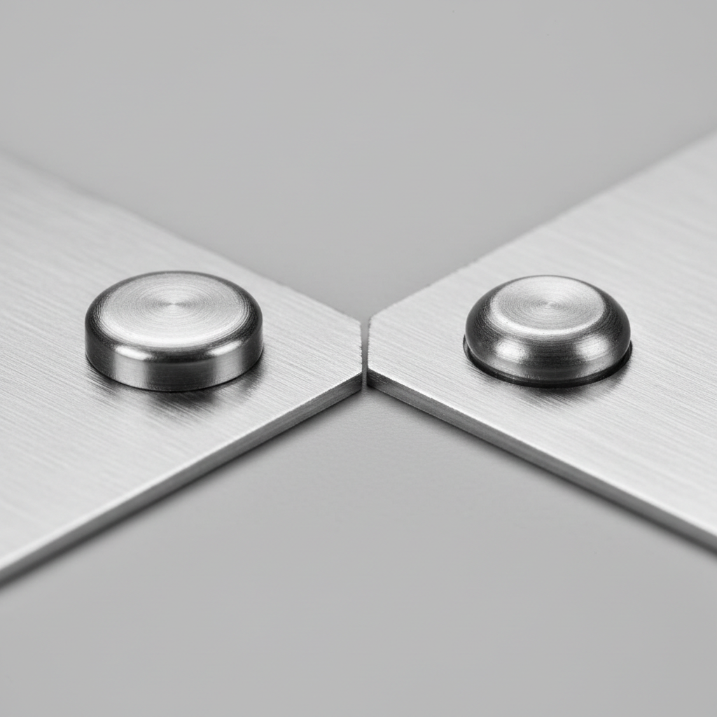 Close-up of properly set blind rivet with clean backside bulb formation