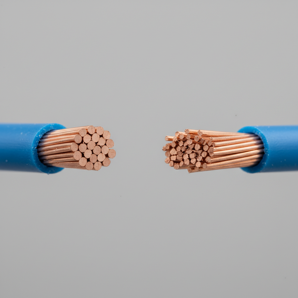 Clean vs crushed electrical wire cut ends close-up comparison