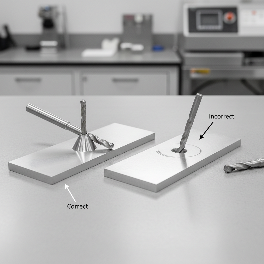 Correct vs incorrect center punch dimples for starting a drill bit