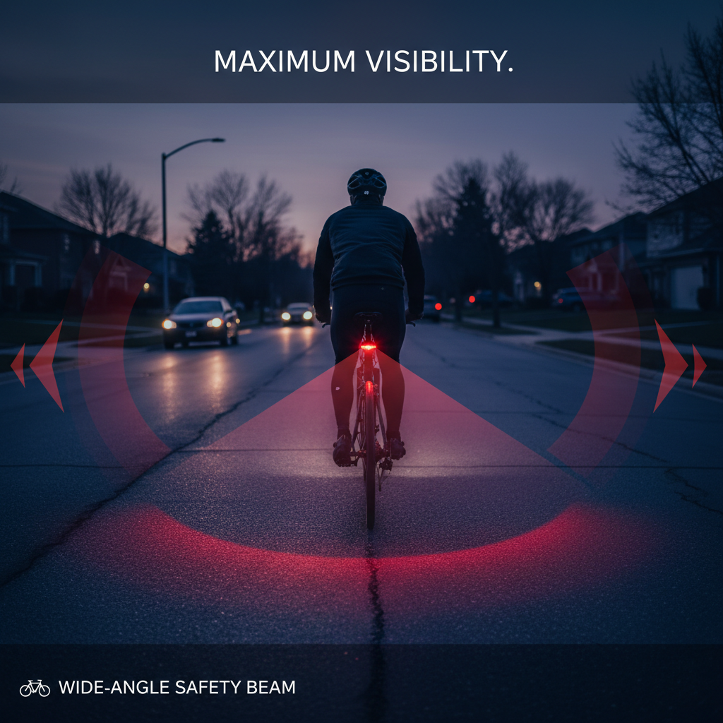 Bike rear light wide-angle visibility comparison on a suburban road at twilight