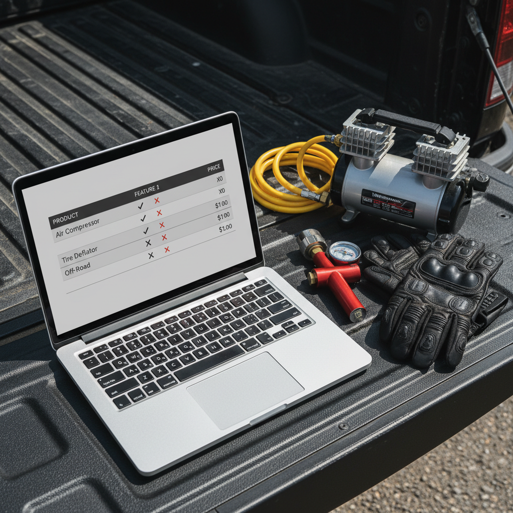 Comparison table planning for best car air compressor for offroad and tire size