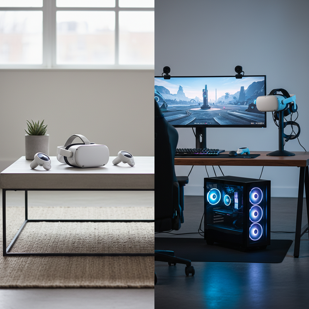 Comparison view of standalone VR and PC VR gaming setups
