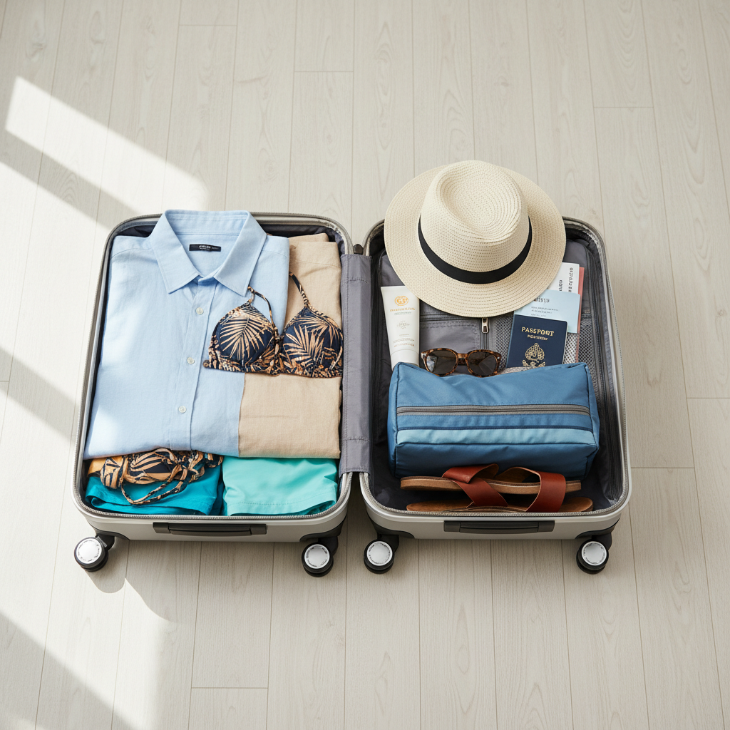 Carry-on packing layout for Seychelles beach vacation essentials