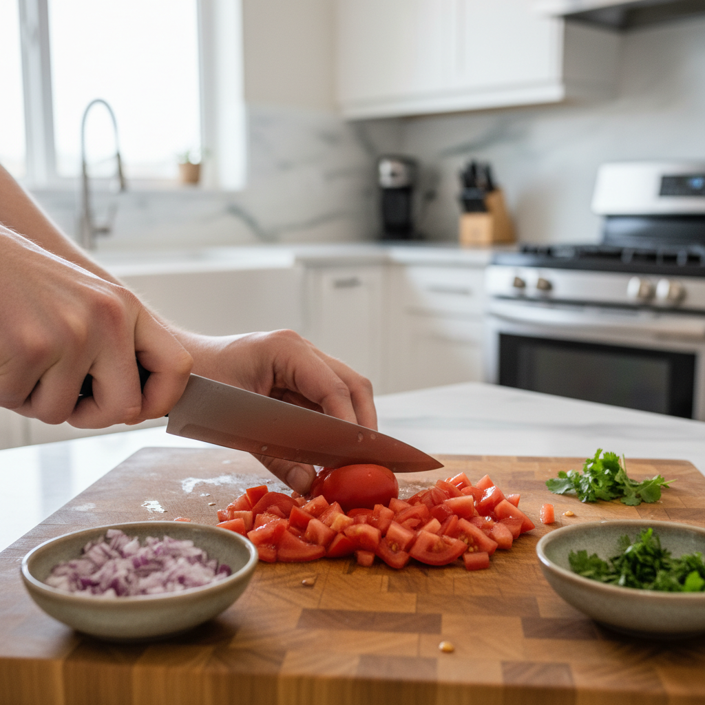 Dicing Roma tomatoes for easy fresh salsa