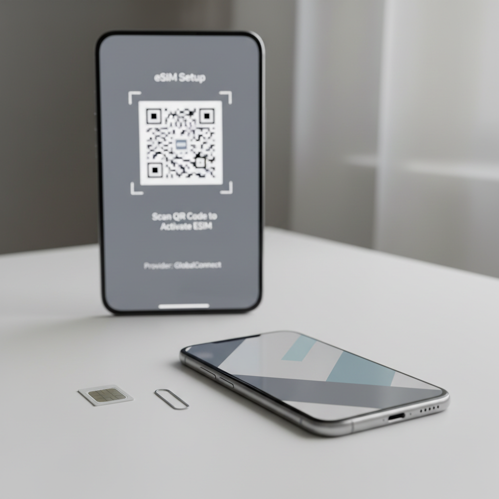 Comparison of travel SIM and eSIM setup on a smartphone