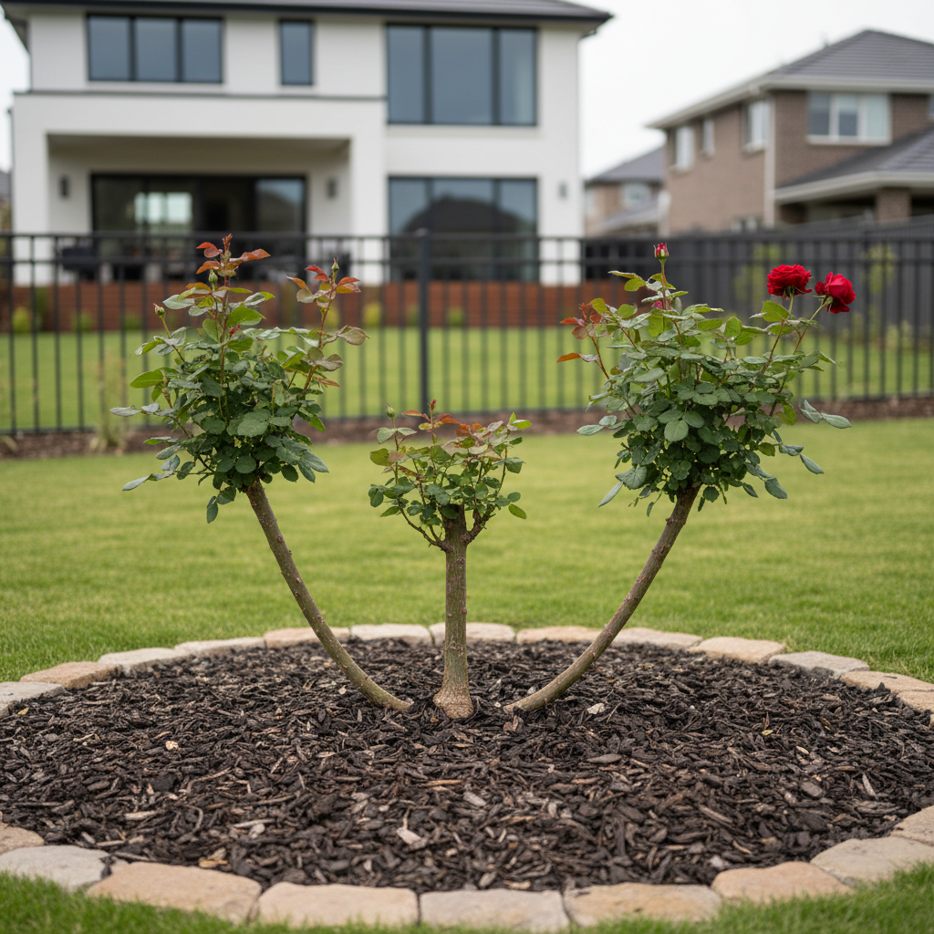 Open-centered rose bush after pruning for airflow and light