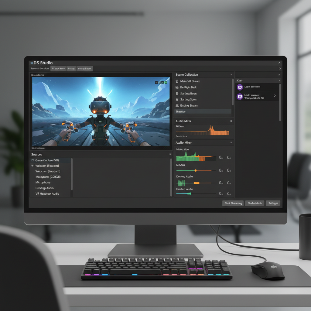 OBS Studio scene setup for VR game capture and audio sources