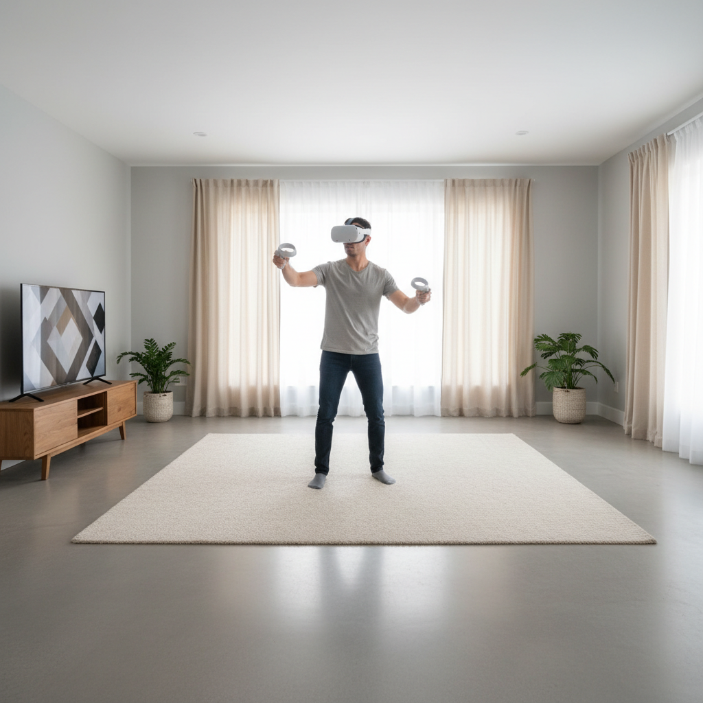 Player using roomscale VR safely with clear space and no obstacles