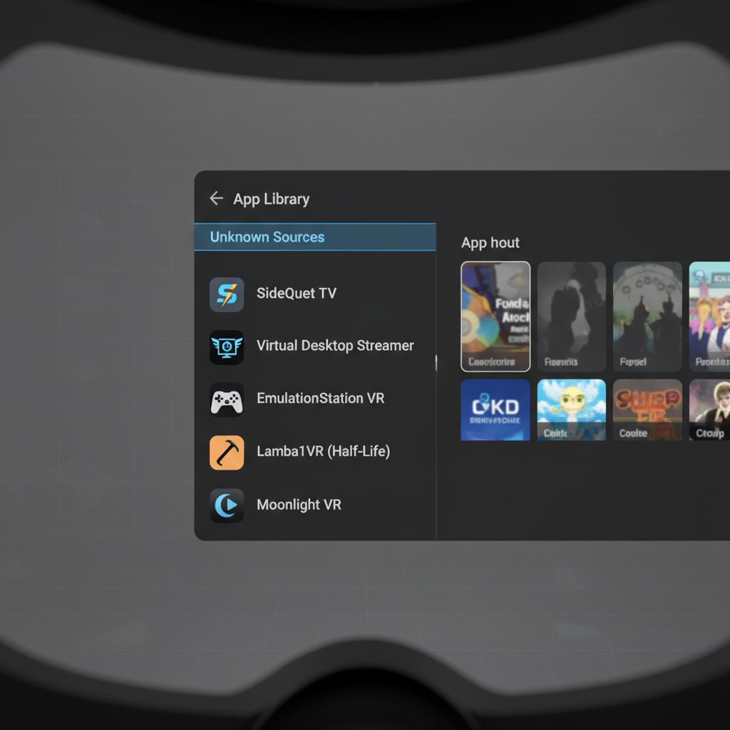 Quest 3 Unknown Sources menu showing sideloaded apps list