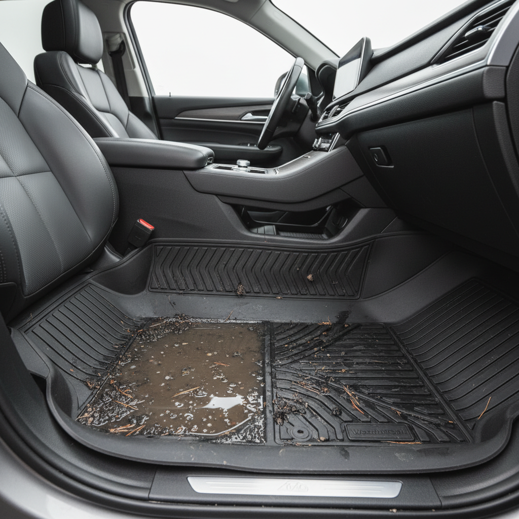 Heavy duty rubber car floor mats trapping mud and water in deep channels