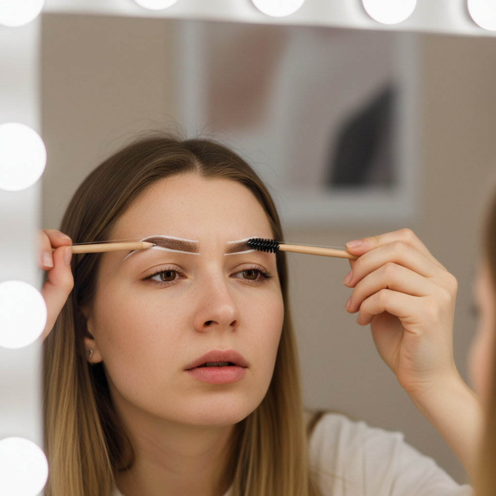 Beginner eyebrow mapping with pencil and spoolie