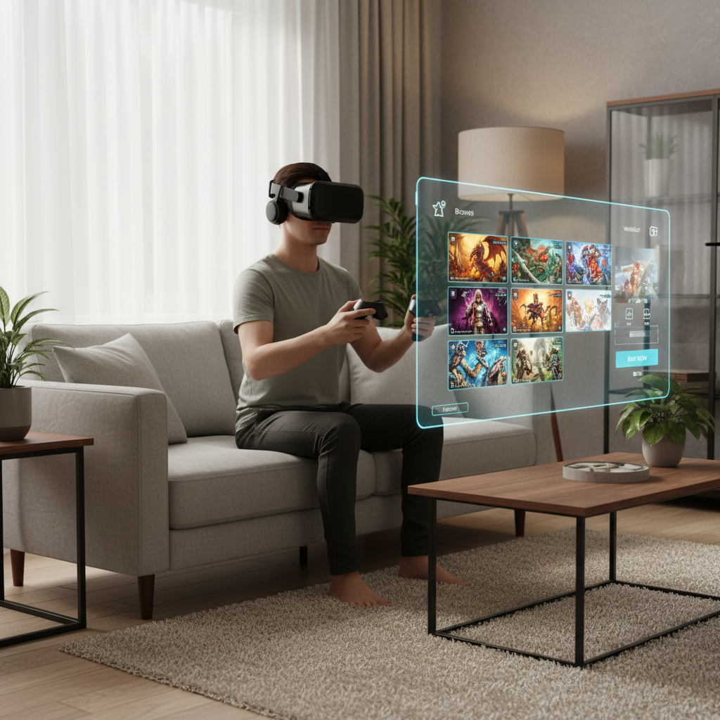 Player browsing VR RPG games on a headset storefront