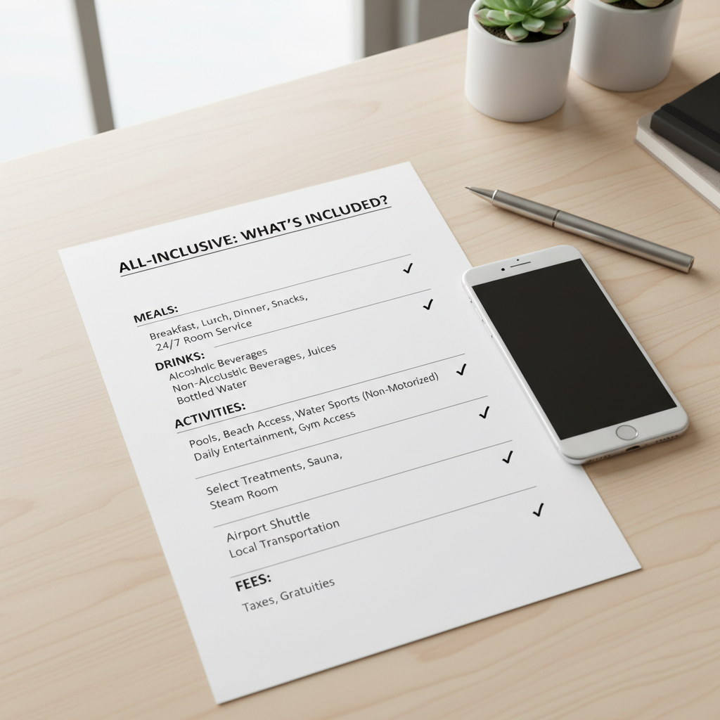 All inclusive resort inclusions checklist with meals drinks activities and fees