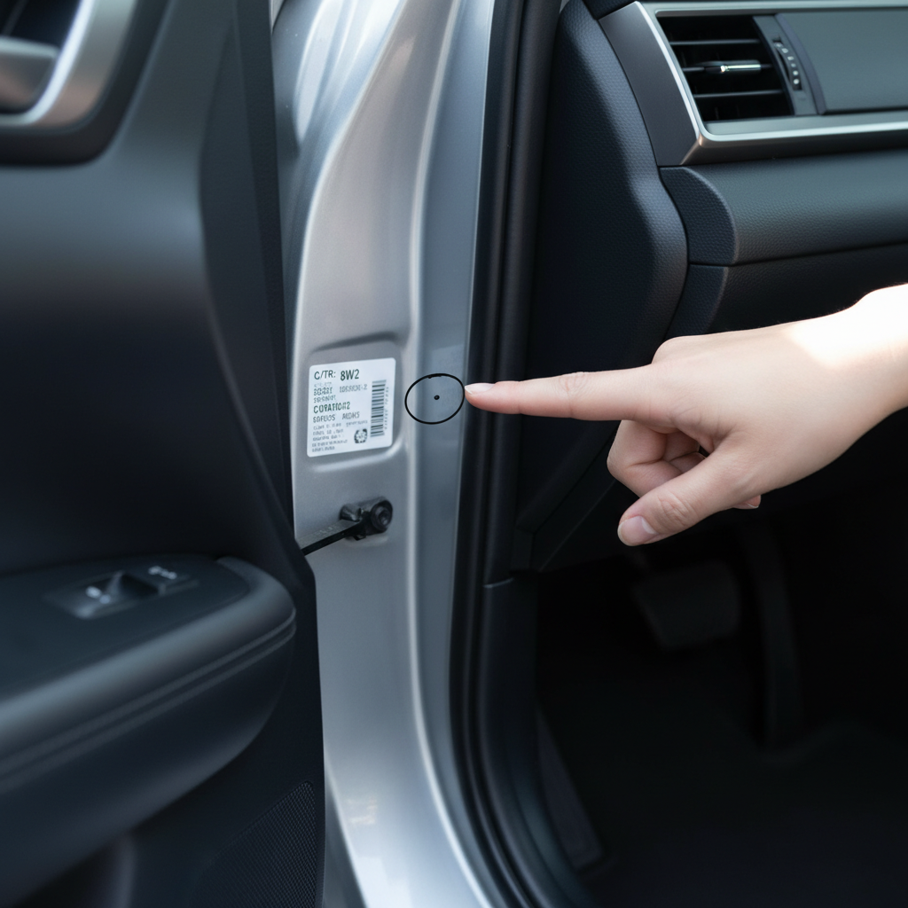 Finding a car paint code on the door jamb label for touch up paint matching