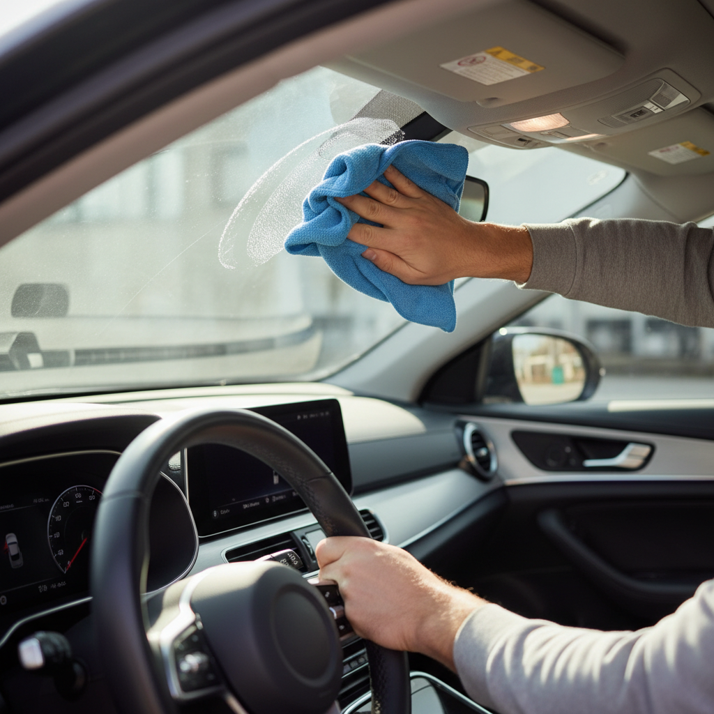 Cleaning haze and film on the inside of a car windshield