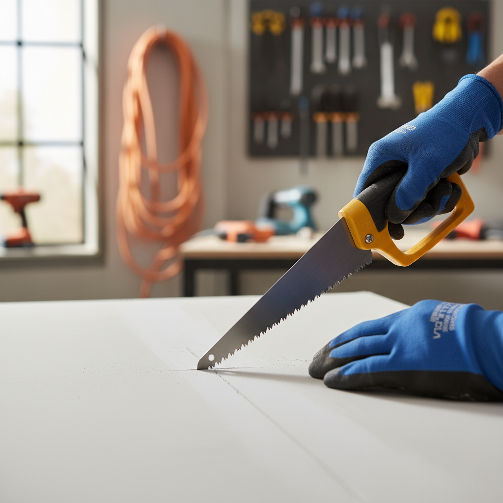 Keyhole saw cutting a small drywall access hole cleanly