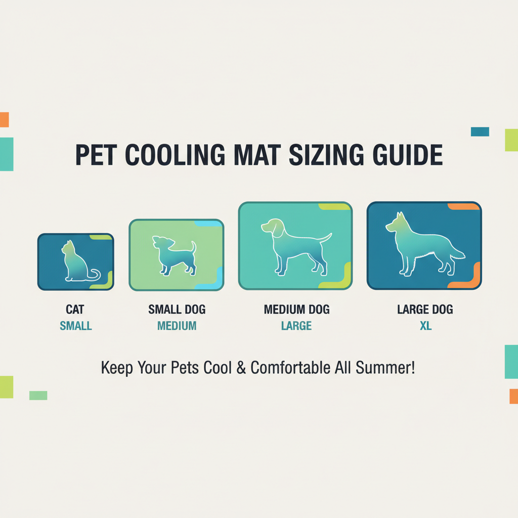 Pet cooling mat size comparison chart with dog and cat silhouettes
