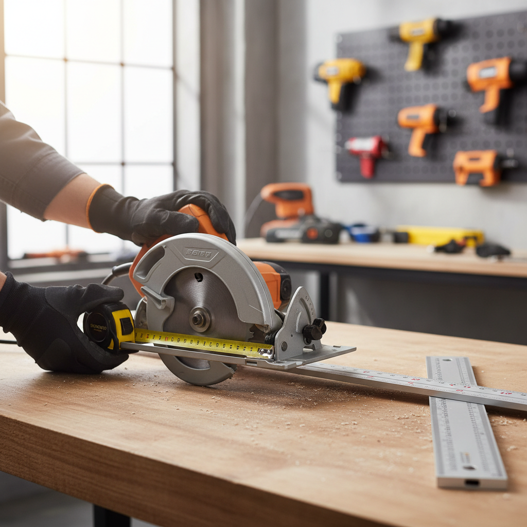 Measuring the circular saw offset from blade to shoe edge for a straightedge guide