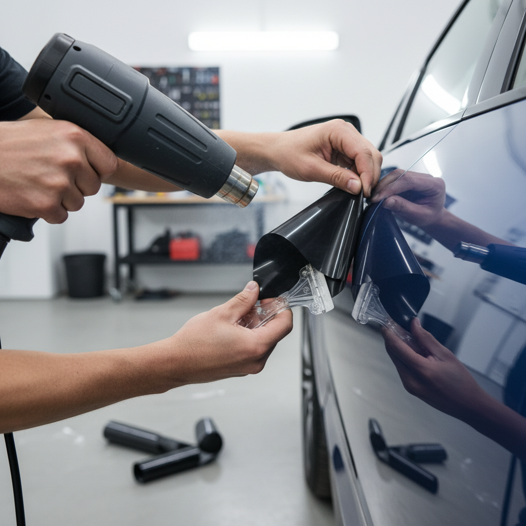 Removing a sticker from car paint using heat and a plastic scraper