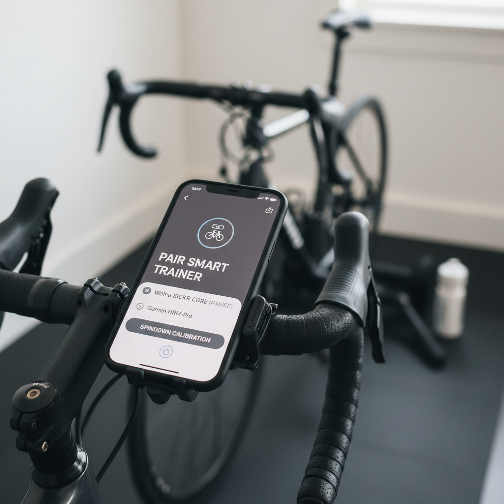 Cycling app pairing a smart trainer and performing spindown calibration