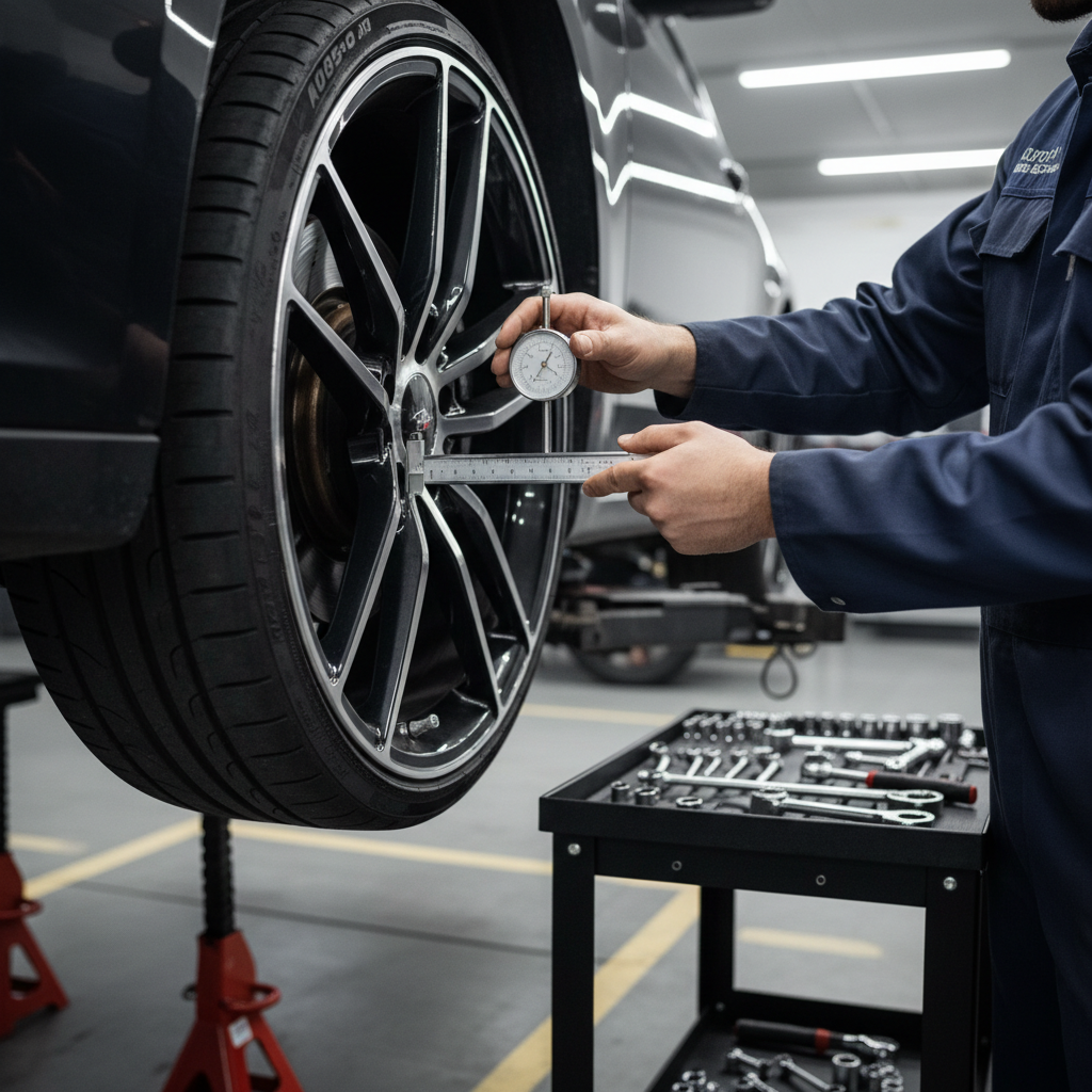 Checking wheel runout with a dial indicator to diagnose vibration