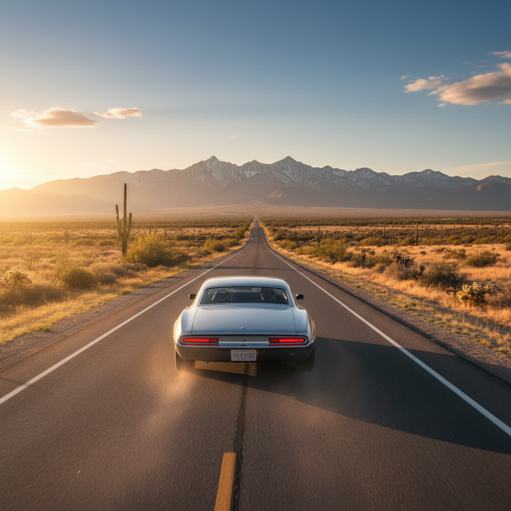 Scenic USA road trip highway with mountains and clear sky
