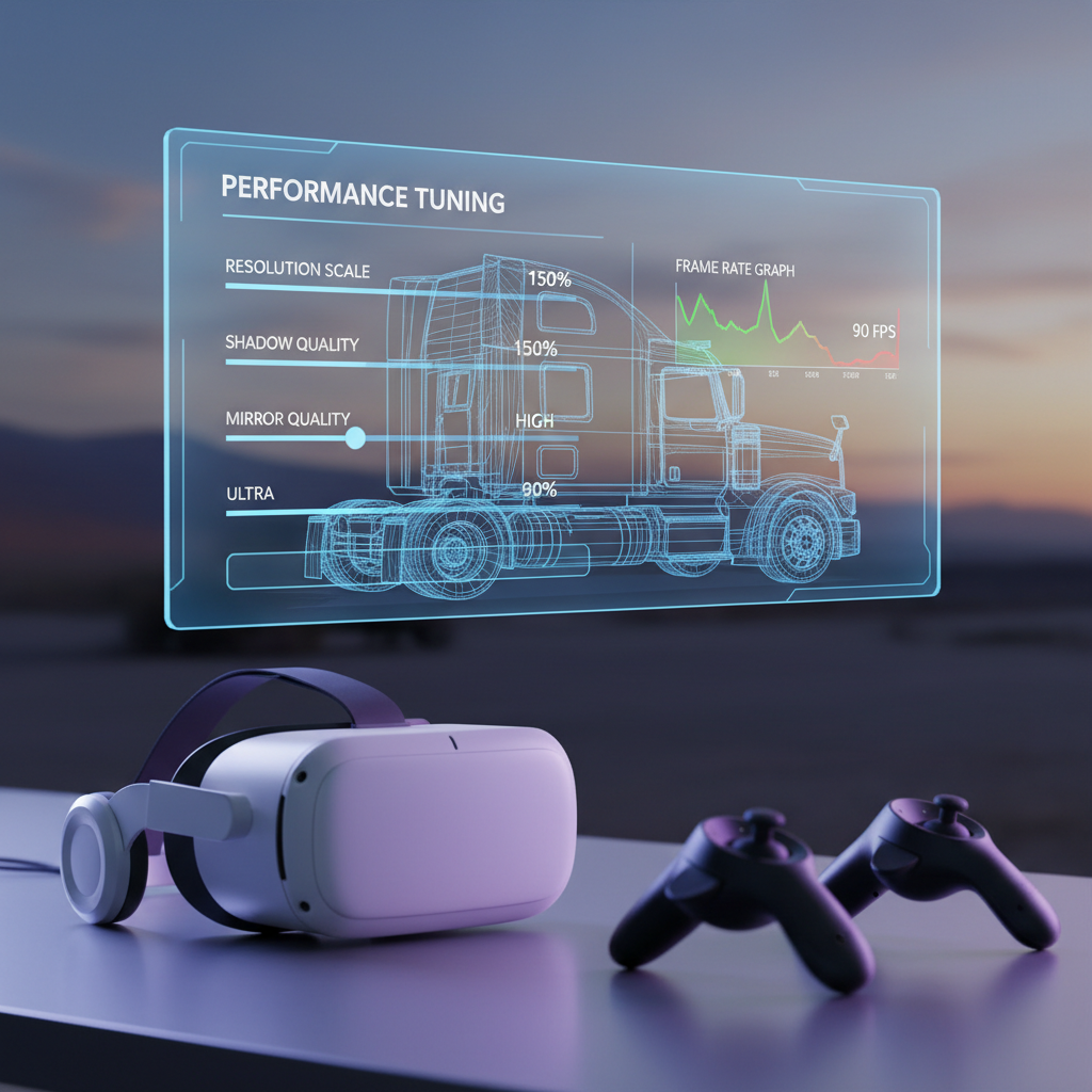 VR performance settings panel for a truck simulator game