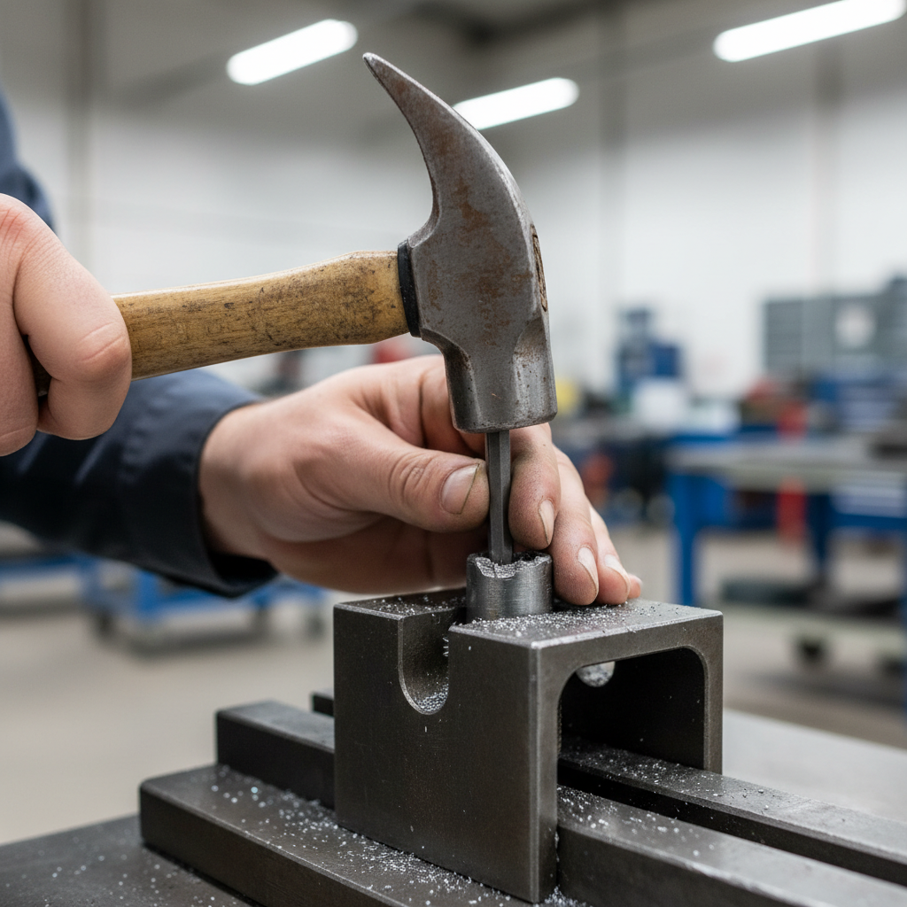 Center punching a stripped bolt before drilling a pilot hole