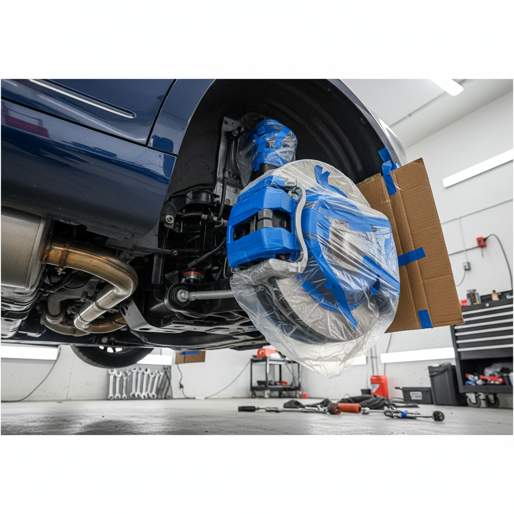 Masking brake components and exhaust before applying undercoating