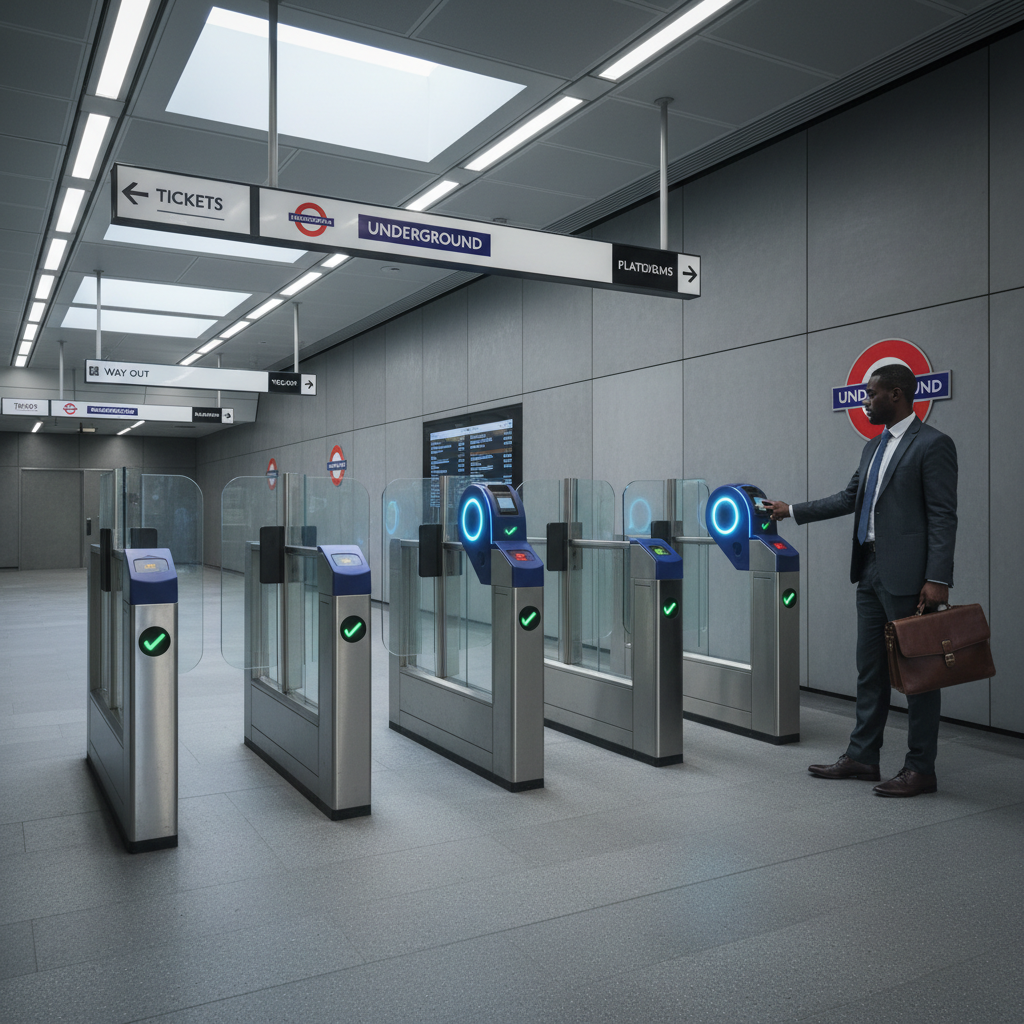 London Underground station entrance with Oyster and contactless tap gates