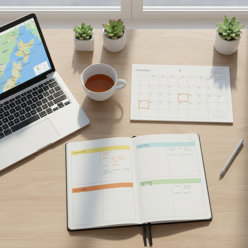 New Zealand travel seasons planning calendar on a desk