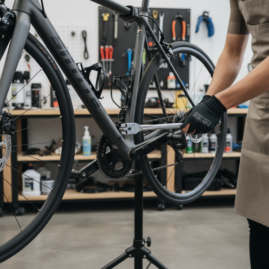Using a pedal wrench to tighten a bicycle pedal safely