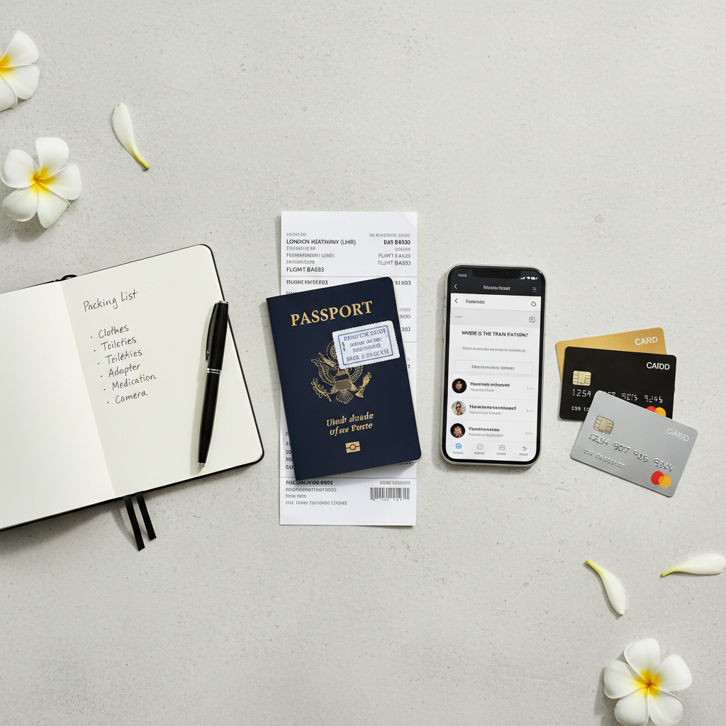 Travel checklist and itinerary planning for a first international trip