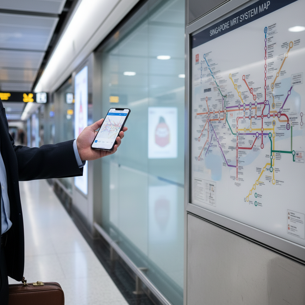 Singapore MRT map and smartphone navigation for planning routes