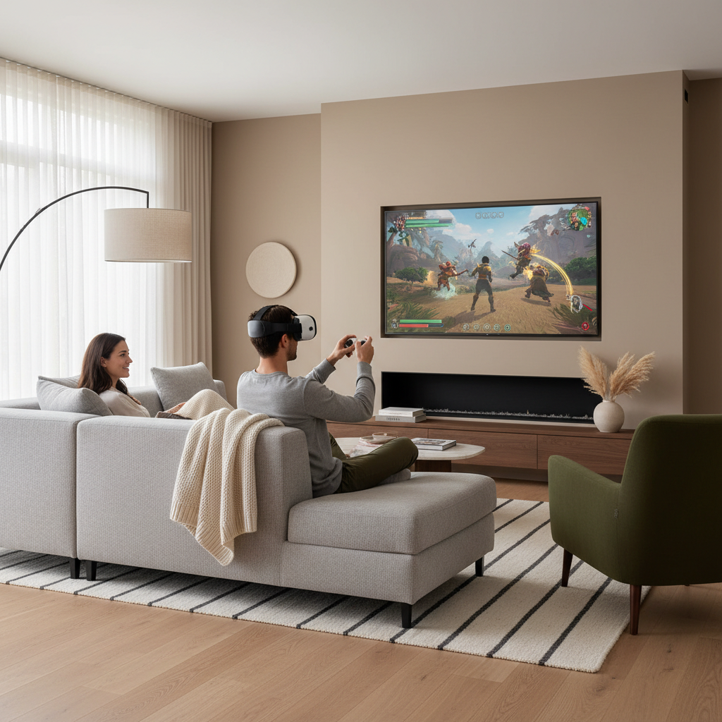 VR headset casting to a TV for shared couple gameplay