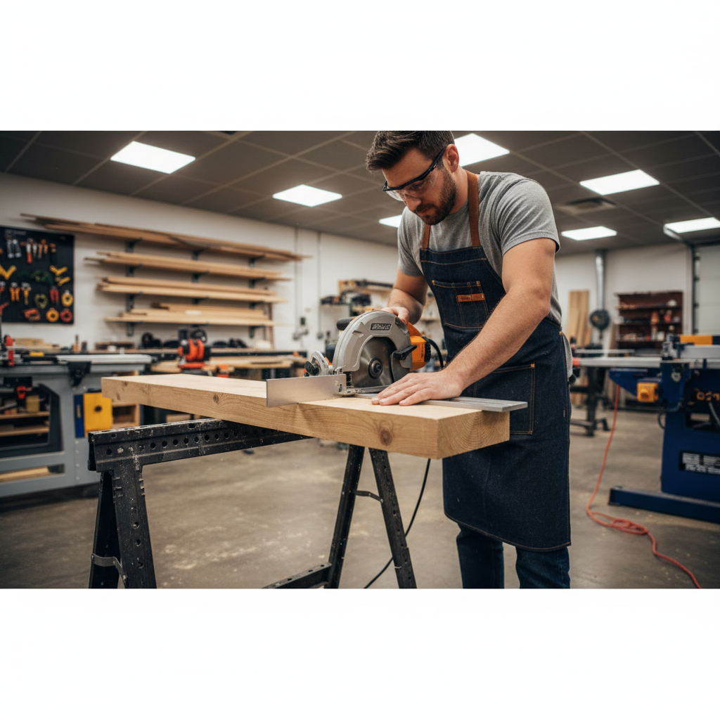 Using a speed square as a guide for a straight crosscut with a circular saw