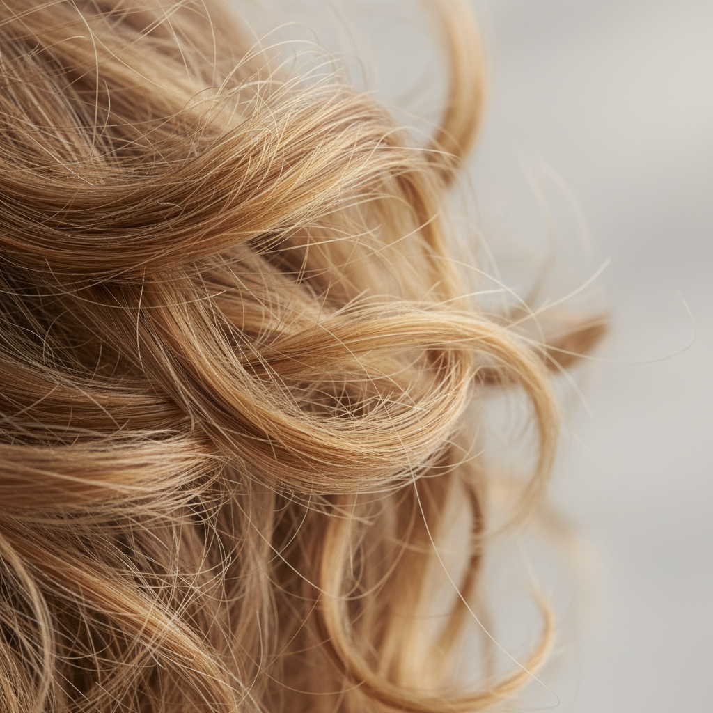 Close-up of frizzy hair strands and lifted cuticle texture