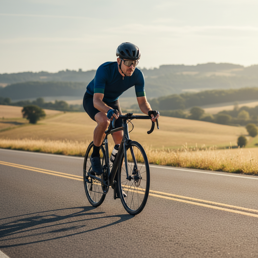 Cyclist shifting gears before a hill to maintain cadence on a road bike