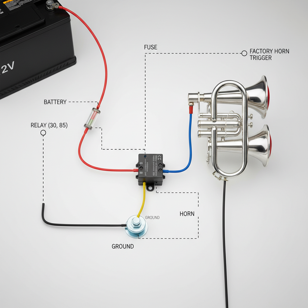 12V horn wiring with relay and inline fuse diagram style