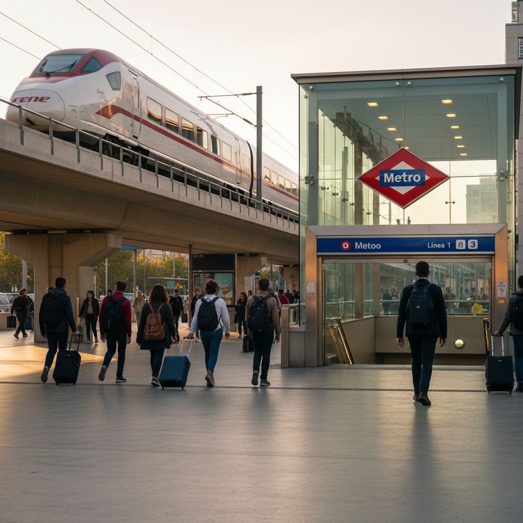 Spain public transport overview with trains and city metro